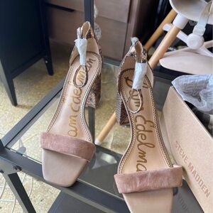 Sam Edelman Snakeskin and Blush Heeled Sandals